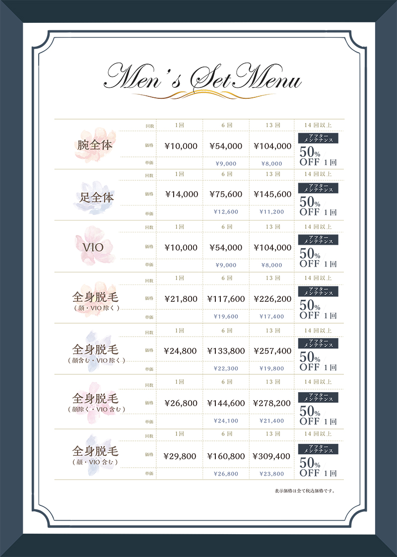 メンズ料金表